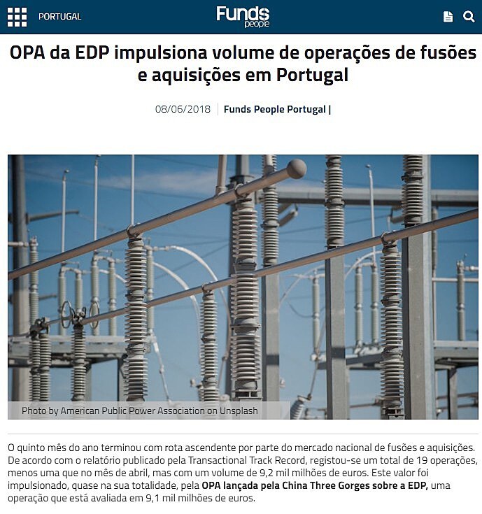 OPA da EDP impulsiona volume de operaes de fuses e aquisies em Portugal